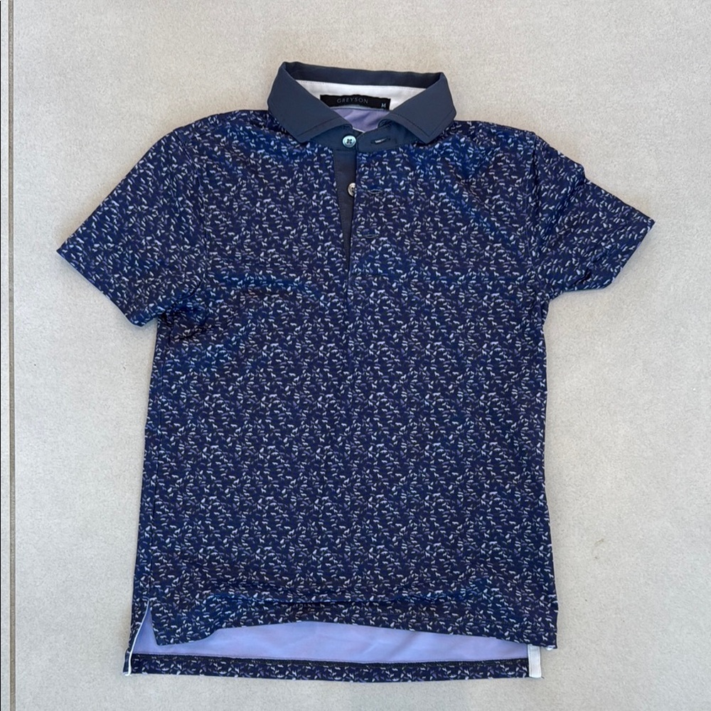 GREYSON PUPSA Navy Patterned Polo Shirt
